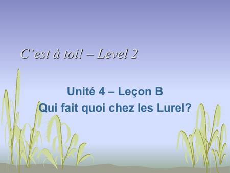 C’est à toi! – Level 2 Unité 4 – Leçon B Qui fait quoi chez les Lurel?