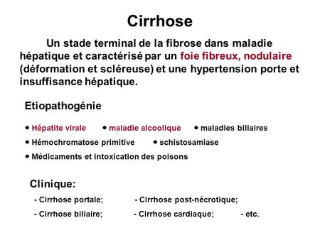 Cirrhose Etiopathogénie Clinique: