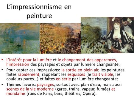 L’impressionnisme en peinture