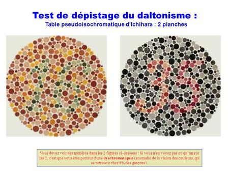 Test de dépistage du daltonisme :