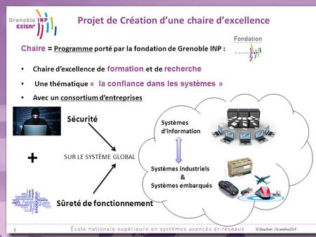 1 G Gauthier, Novembre2014 Projet de Création d’une chaire d’excellence Chaire = Programme porté par la fondation de Grenoble INP : Chaire d’excellence.