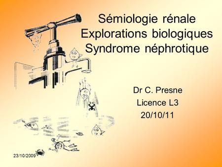 Sémiologie rénale Explorations biologiques Syndrome néphrotique