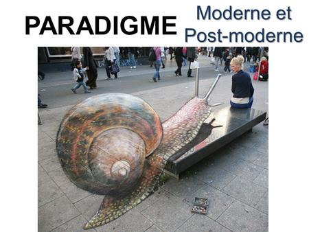 PARADIGME Moderne et Post-moderne. Description Ligne Tache Point Lumière, eau… Exploration des formes et des couleurs -5 millions à aujourd’hui Période.