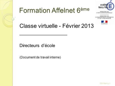 Formation Affelnet 6 ème DSI Nancy 1 Classe virtuelle - Février 2013 ___________________ Directeurs d’école (Document de travail interne)