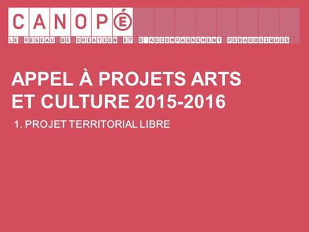 APPEL À PROJETS ARTS ET CULTURE 2015-2016 1. PROJET TERRITORIAL LIBRE.