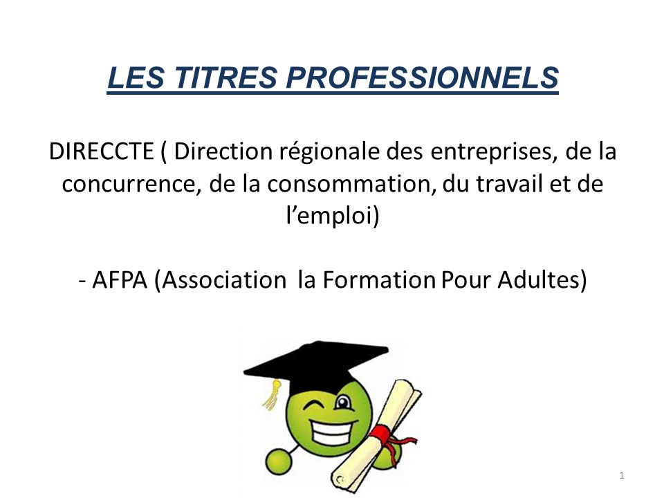 Les Titres Professionnels Direccte Direction Regionale Des Entreprises De La Concurrence De La Consommation Du Travail Et De L Emploi Afpa Ppt Video Online Telecharger