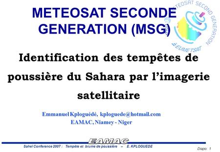 METEOSAT SECONDE GENERATION (MSG)