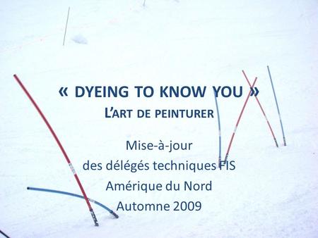 « DYEING TO KNOW YOU » L ART DE PEINTURER Mise-à-jour des délégés techniques FIS Amérique du Nord Automne 2009.