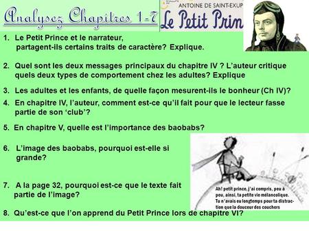 Analysez Chapitres 1-7 Le Petit Prince et le narrateur,