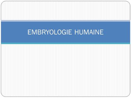 EMBRYOLOGIE HUMAINE.