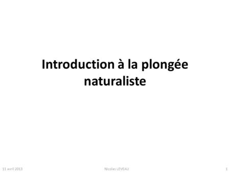 Introduction à la plongée naturaliste