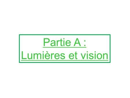 Partie A : Lumières et vision.