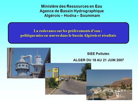 Ministère des Ressources en Eau Agence de Bassin Hydrographique