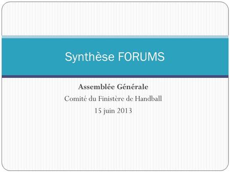 Assemblée Générale Comité du Finistère de Handball 15 juin 2013 Synthèse FORUMS.