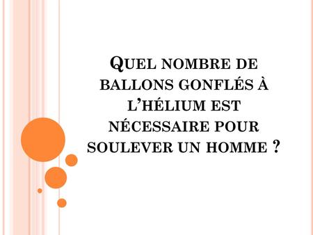 BALLOON CLUSTERING. Quel nombre de ballons gonflés à l’hélium est nécessaire pour soulever un homme ?