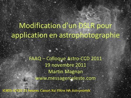 Modification d’un DSLR pour application en astrophotographie