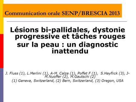 Communication orale SENP/BRESCIA 2013
