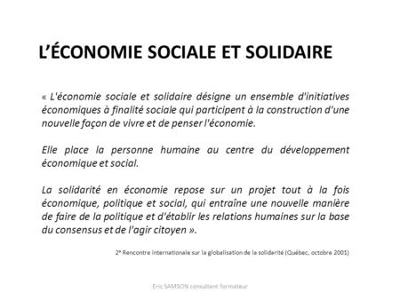 L’économie sociale et solidaire