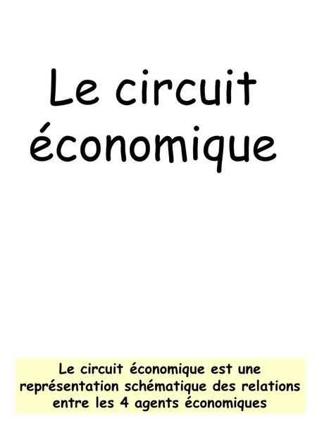 Le circuit économique Le circuit économique est une représentation schématique des relations entre les 4 agents économiques.
