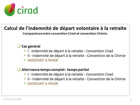 Comparaison entre convention Cirad et convention Chimie