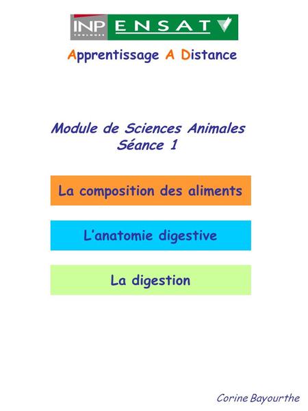 Module de Sciences Animales La composition des aliments