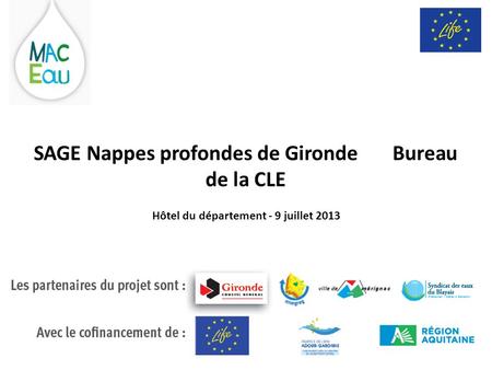 SAGE Nappes profondes de Gironde Bureau de la CLE