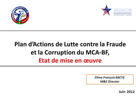 Plan d’Actions de Lutte contre la Fraude et la Corruption du MCA-BF,