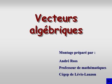 Vecteurs algébriques Montage préparé par : André Ross