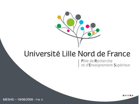Un titre … MESHS – 19/06/2009 – P M. R.. - Créé par décret ministériel ( 9 janvier 2009), le PRES Université Lille Nord de France va contribuer à renforcer.