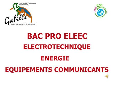 BAC PRO ELEEC ELECTROTECHNIQUE ENERGIE EQUIPEMENTS COMMUNICANTS