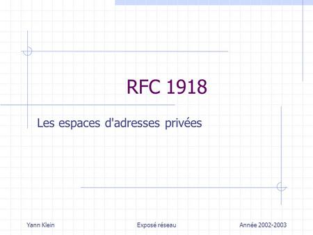 Yann KleinExposé réseauAnnée 2002-2003 RFC 1918 Les espaces d'adresses privées.