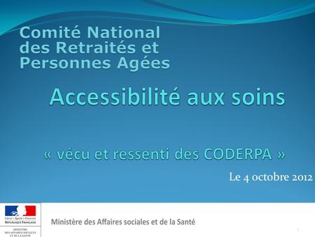Le 4 octobre 2012 1. Retour des questionnaires 50% 75% 57% 100% 50% -63% 100% 67% 50% 67% 60% 100 % 60% 75% 50% Réunion 72 CODERPA 100% 2.