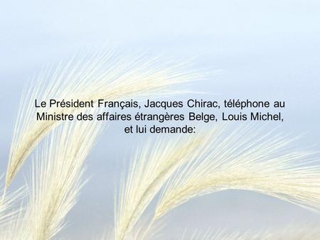 Le Président Français, Jacques Chirac, téléphone au Ministre des affaires étrangères Belge, Louis Michel, et lui demande: