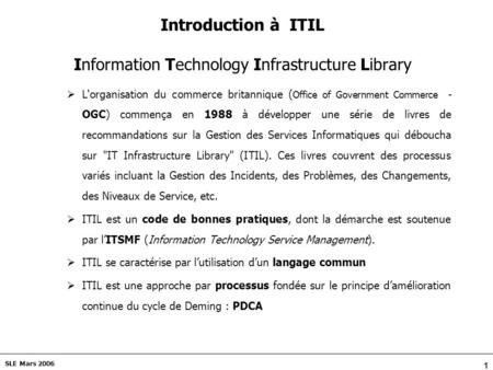 Introduction à ITIL Information Technology Infrastructure Library