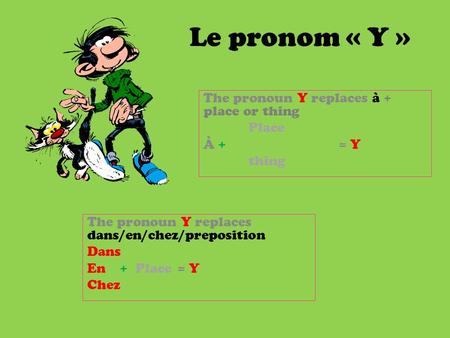 The pronoun Y replaces à + place or thing Place À + = Y thing