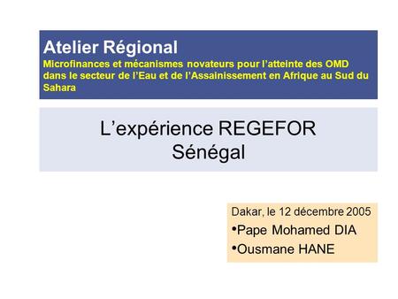 L’expérience REGEFOR Sénégal