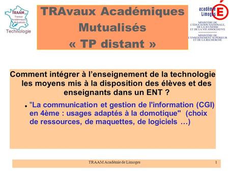 TRAvaux Académiques Mutualisés « TP distant »