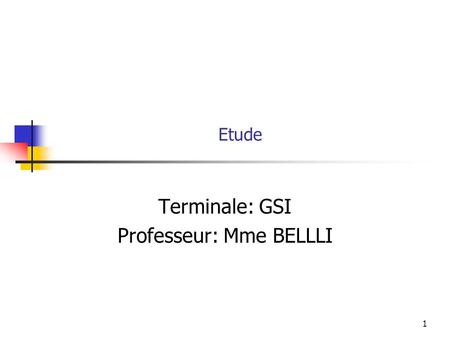 Terminale: GSI Professeur: Mme BELLLI
