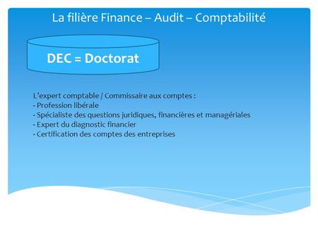 La filière Finance – Audit – Comptabilité