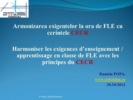 Armonizarea exigentelor la ora de FLE cu cerintele CECR