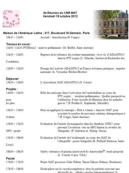 5è Réunion du CNR MAT Vendredi 19 octobre 2012