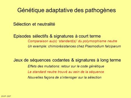 Génétique adaptative des pathogènes