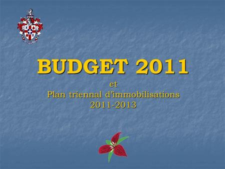 BUDGET 2011 et Plan triennal dimmobilisations 2011-2013.