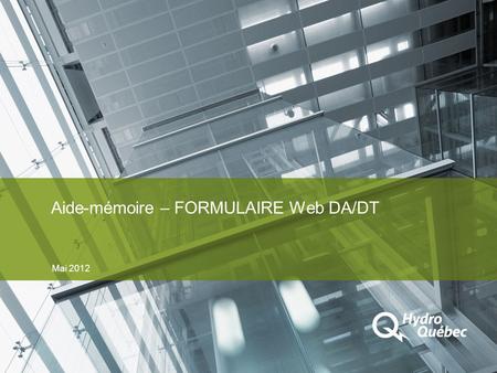 Aide-mémoire – FORMULAIRE Web DA/DT