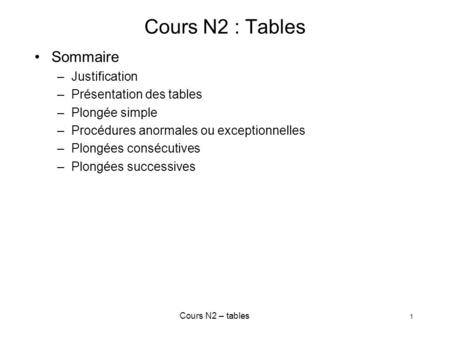 Cours N2 : Tables Sommaire Justification Présentation des tables