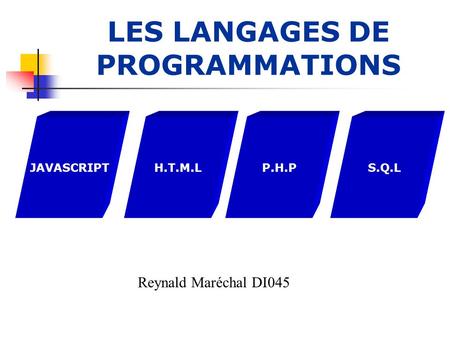 LES LANGAGES DE PROGRAMMATIONS JAVASCRIPTH.T.M.LP.H.PS.Q.L Reynald Maréchal DI045.