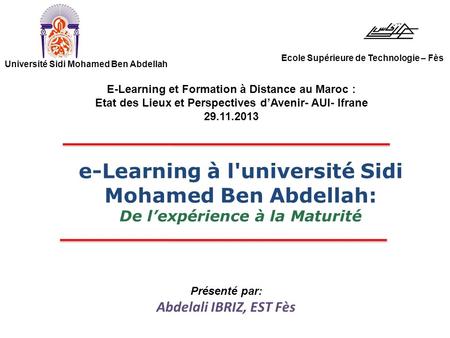 e-Learning à l'université Sidi Mohamed Ben Abdellah: