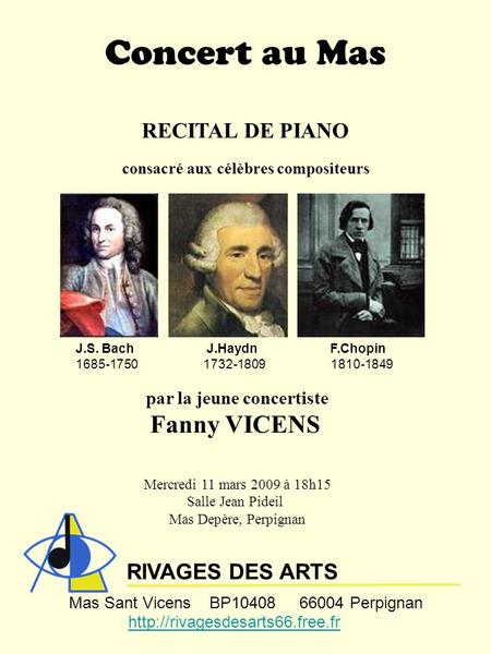 Concert au Mas Fanny VICENS RECITAL DE PIANO RIVAGES DES ARTS
