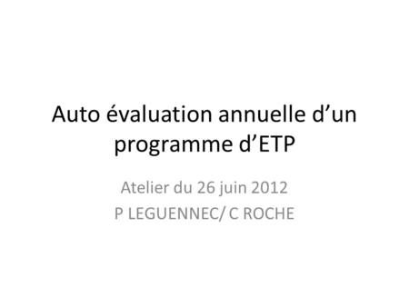 Auto évaluation annuelle d’un programme d’ETP