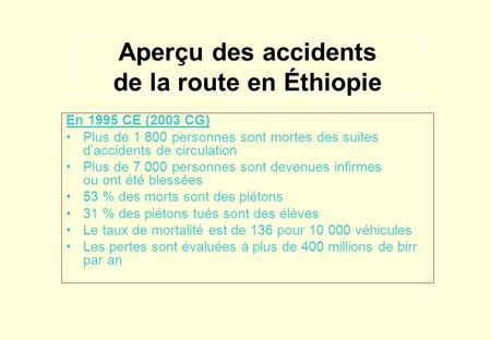 Aperçu des accidents de la route en Éthiopie